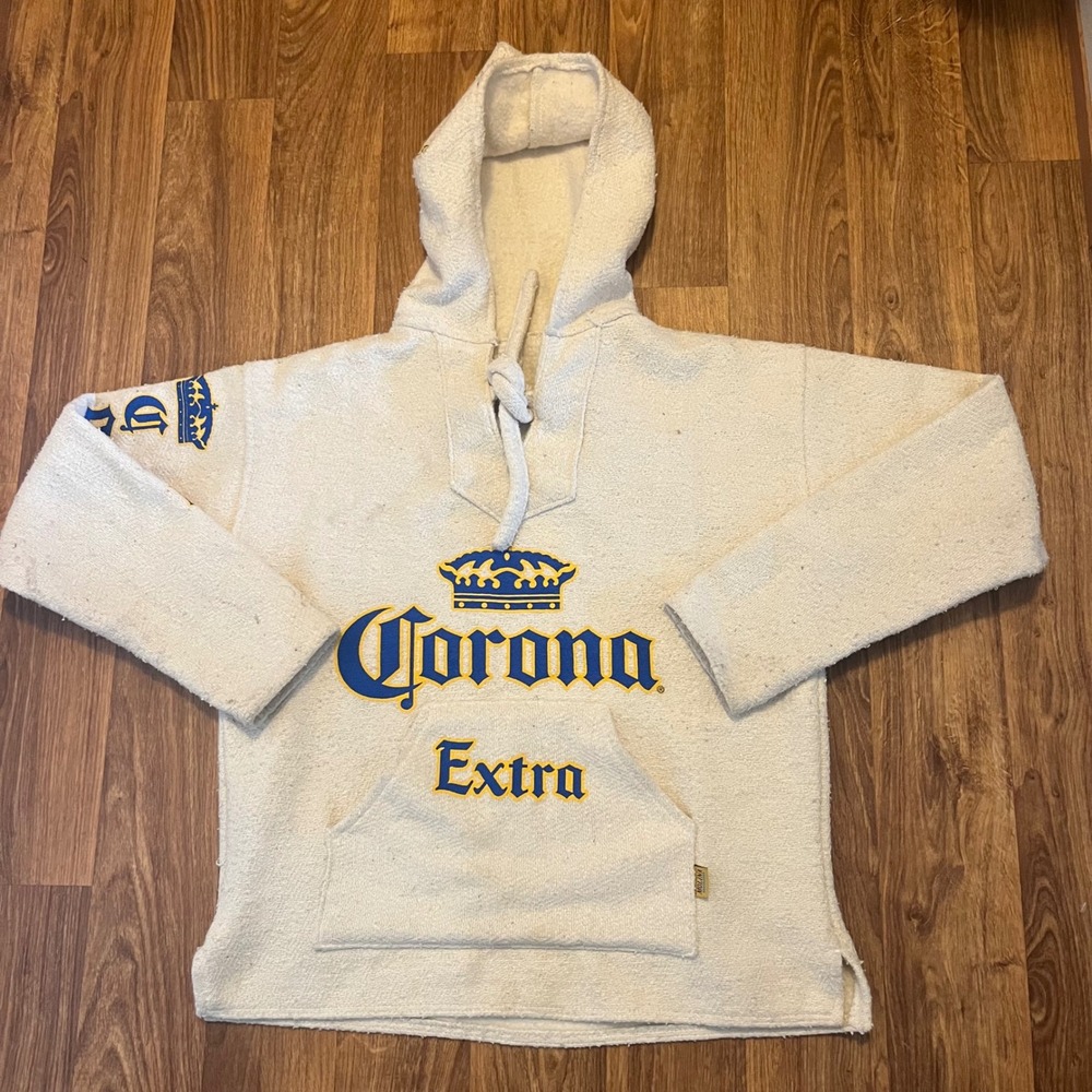Corona‎ Extra Baja Hoodie Pullover Sweatshirt Medium Cream Graphic Beer